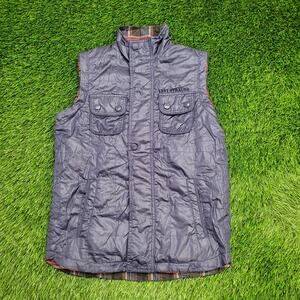 LEVIS Reversible Snap Vest Small 20x27 Blue Plaid Baggy